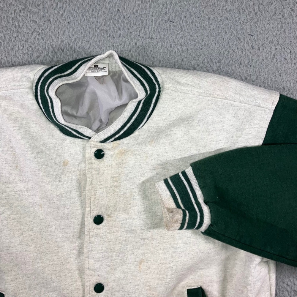 Vtg 90s Fruit of the Loom Varsity Jacket Men L Thrashed Letterman Bomber